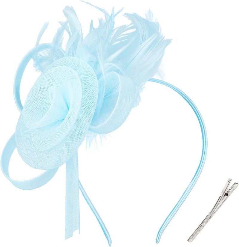 AMCAMI Fascinators Hats with Feather for Women 2025 Derby Hats Small Tea Party Hat with Headband - Image 1